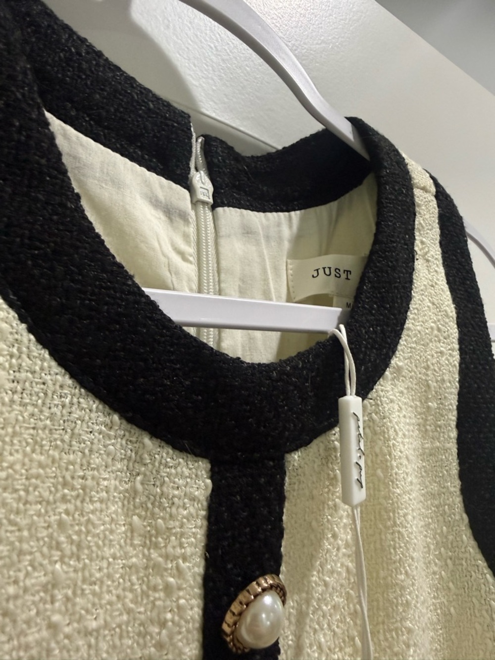 Petal & Pup Cream Shift Dress with Black Trim and Pearl Buttons - Picture 3 of 4